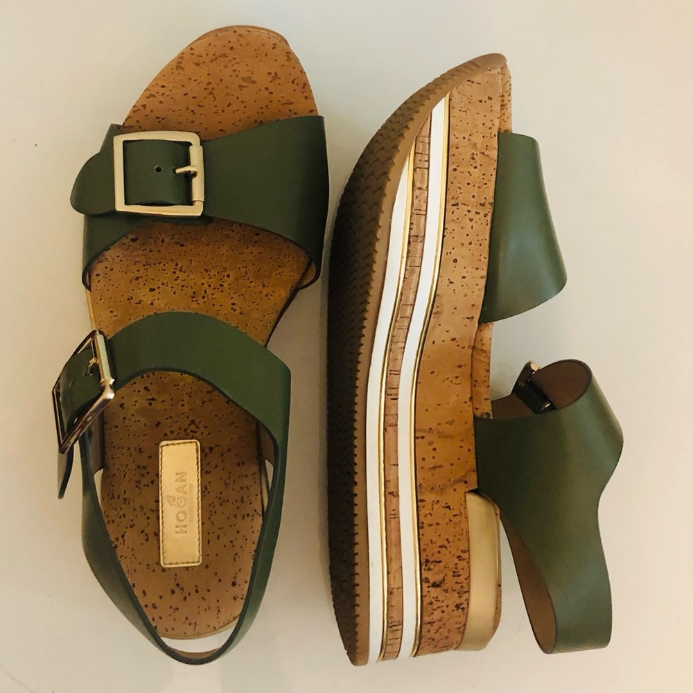 Hogan Green Platform Sandals Sz 36